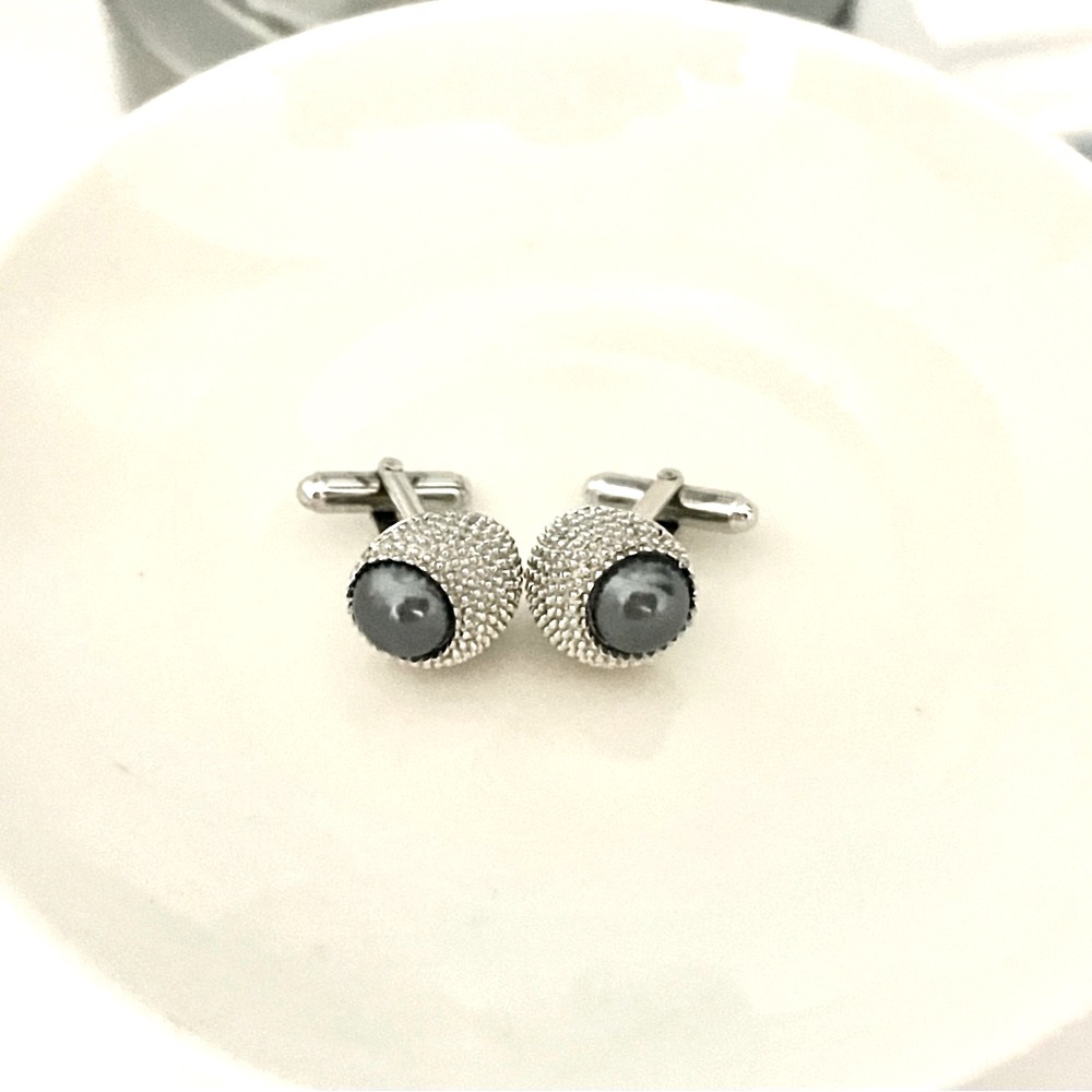 Erwin Pearl - Cufflinks - Textured Silver Tone & Blue Grey Glass Pearls - NWOT - Picture 5 of 6